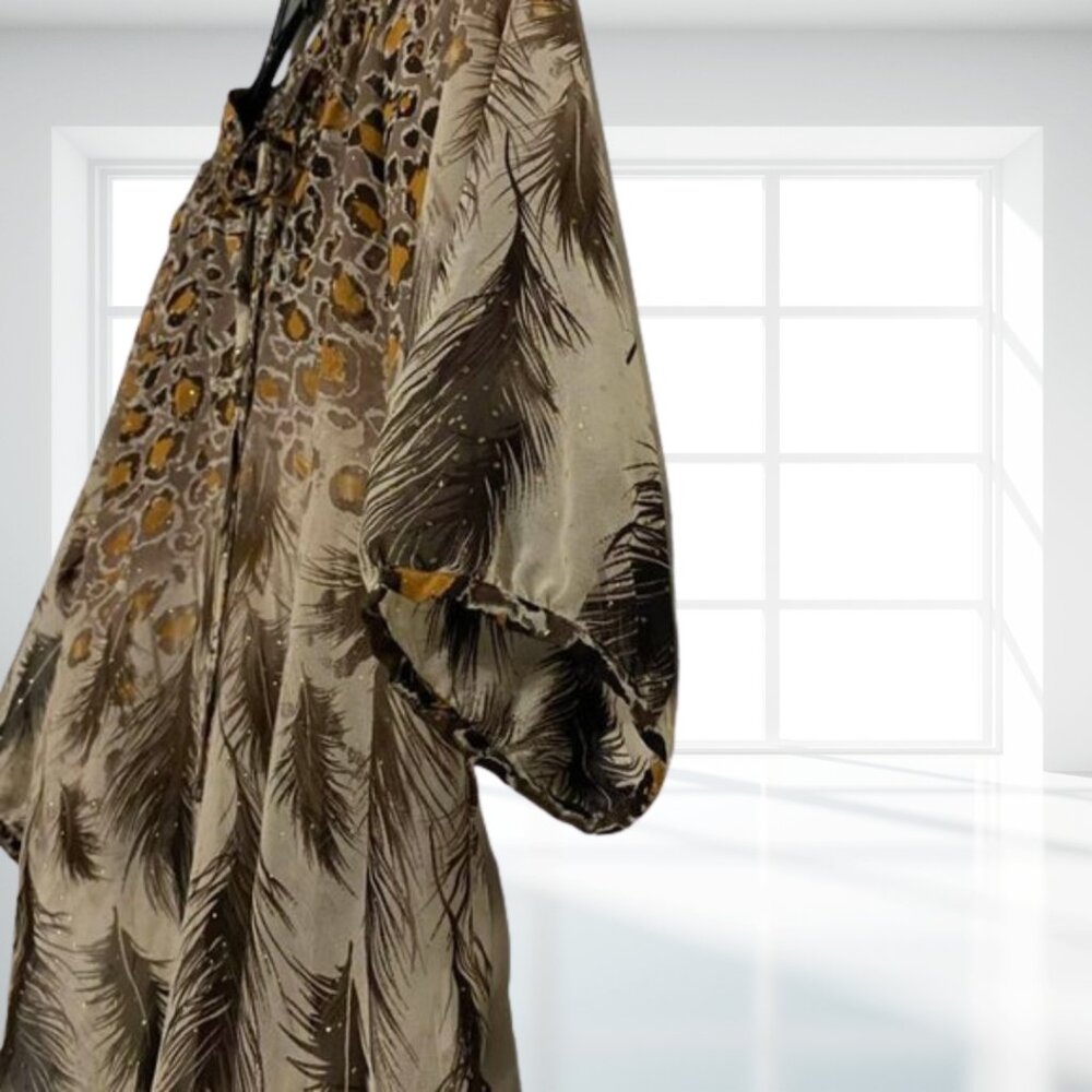 i Jeans by Buffalo Animal Print Sheer Gold Fleck Blouse Top Medium Flowy Boho - Picture 10 of 16